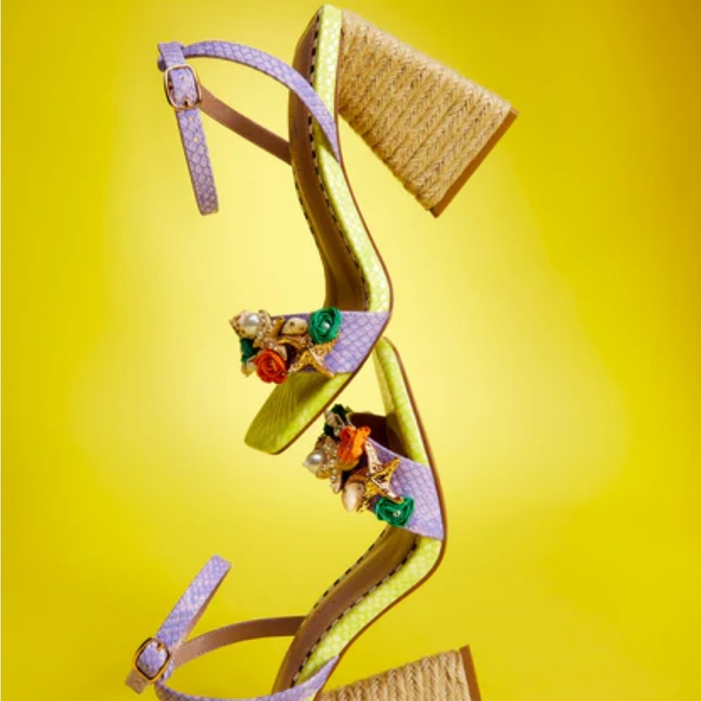 Betsey Johnson Lavender Wedges with Floral Embellishments